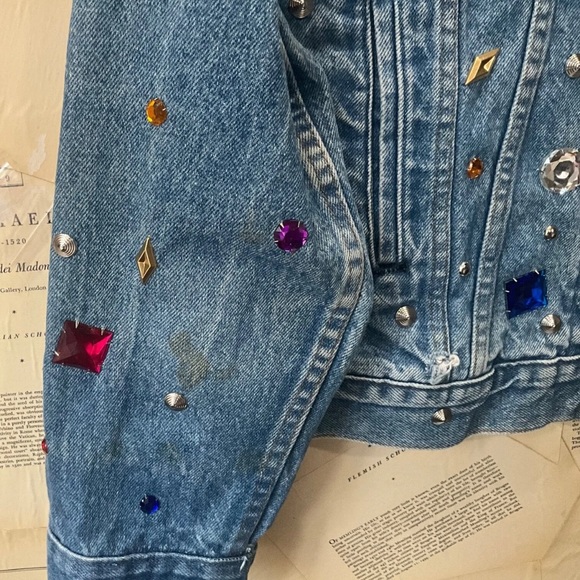 Free People x Tricia Fix Dazzled Denim Jacket Uncycle Reworked Jewels Studded - Picture 12 of 12